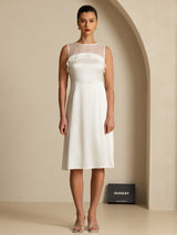 [أبيض] SilkSilky-SA 19Momme Sleeveless Illusion Neck فساتين نسائية 003