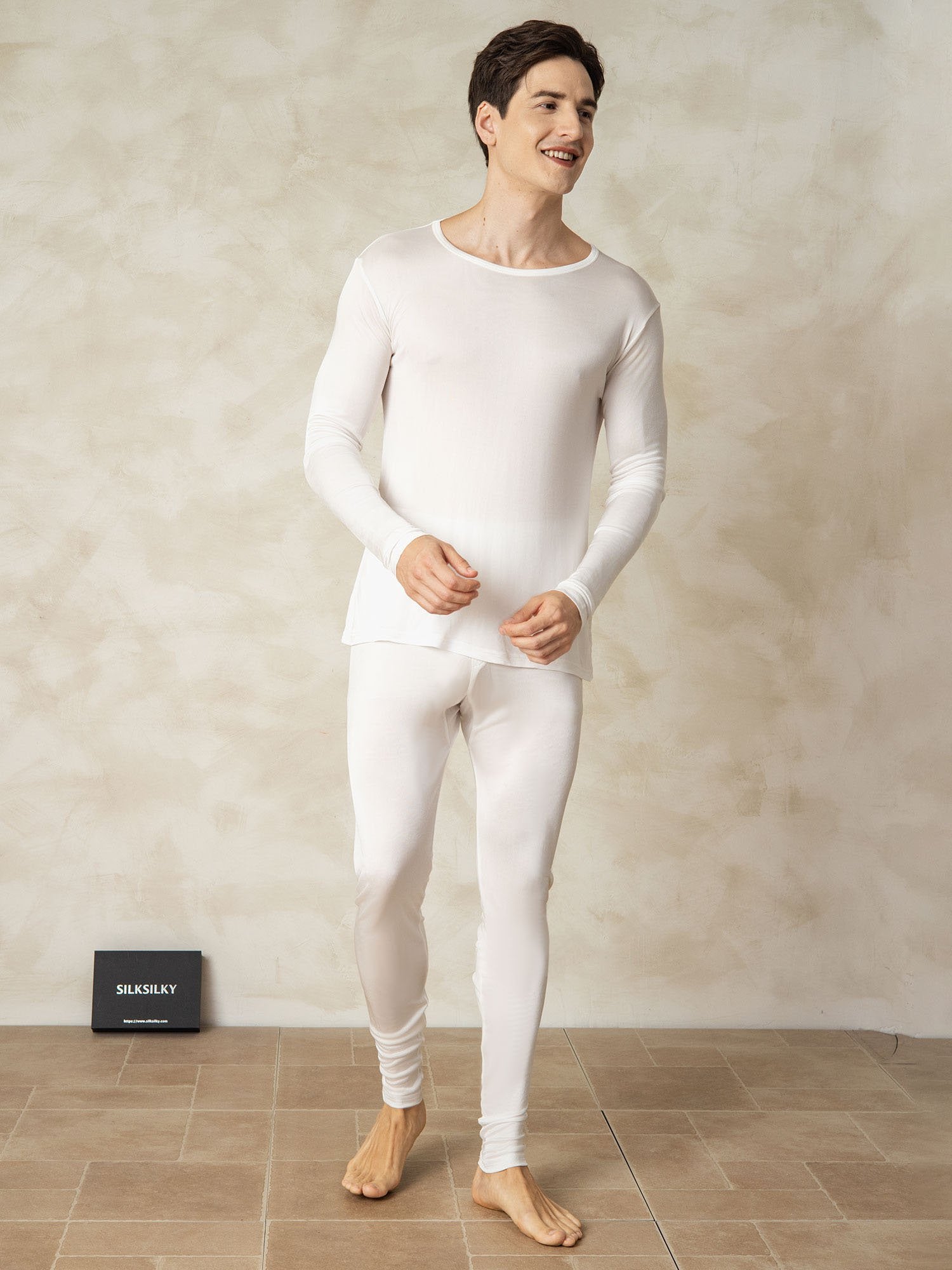[أبيض] SilkSilky-SA الحرير Mens Pajamas 002
