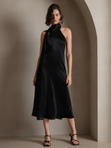 [أسود] SilkSilky-SA Sleeveless Tie Neck فساتين نسائية 004