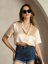 [شامبانيا] SilkSilky-SA Short Sleeve Notch Collar بلايز نسائية 005