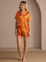 [كلب برتقالي] SilkSilky-SA Short Sleeve Lapel Collar طقم بيجامة نسائي 006