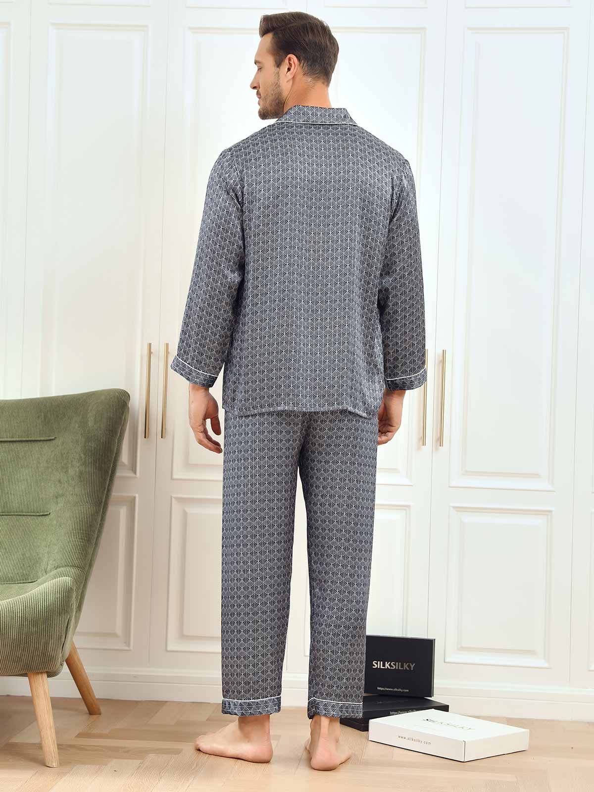 [جنكو كحلي] SilkSilky-SA 19Momme الحرير الخالص Mens Pajamas 002