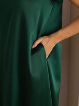 [أخضر غامق] SilkSilky-SA Short Sleeve Round Neck فساتين نسائية 006