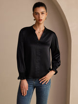 [أسود] SilkSilky-SA Long Sleeve Split بلوزات نسائية 003