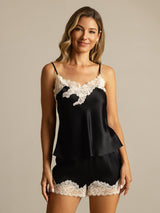 [أسود] SilkSilky-SA Sleeveless V Neck مجموعة قميص قصير 001
