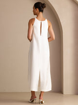 [أبيض] SilkSilky-SA Sleeveless Crew Neck فساتين نسائية 002