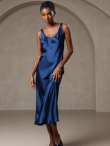[أزرق غامق] SilkSilky-SA Sleeveless فساتين نسائية 004