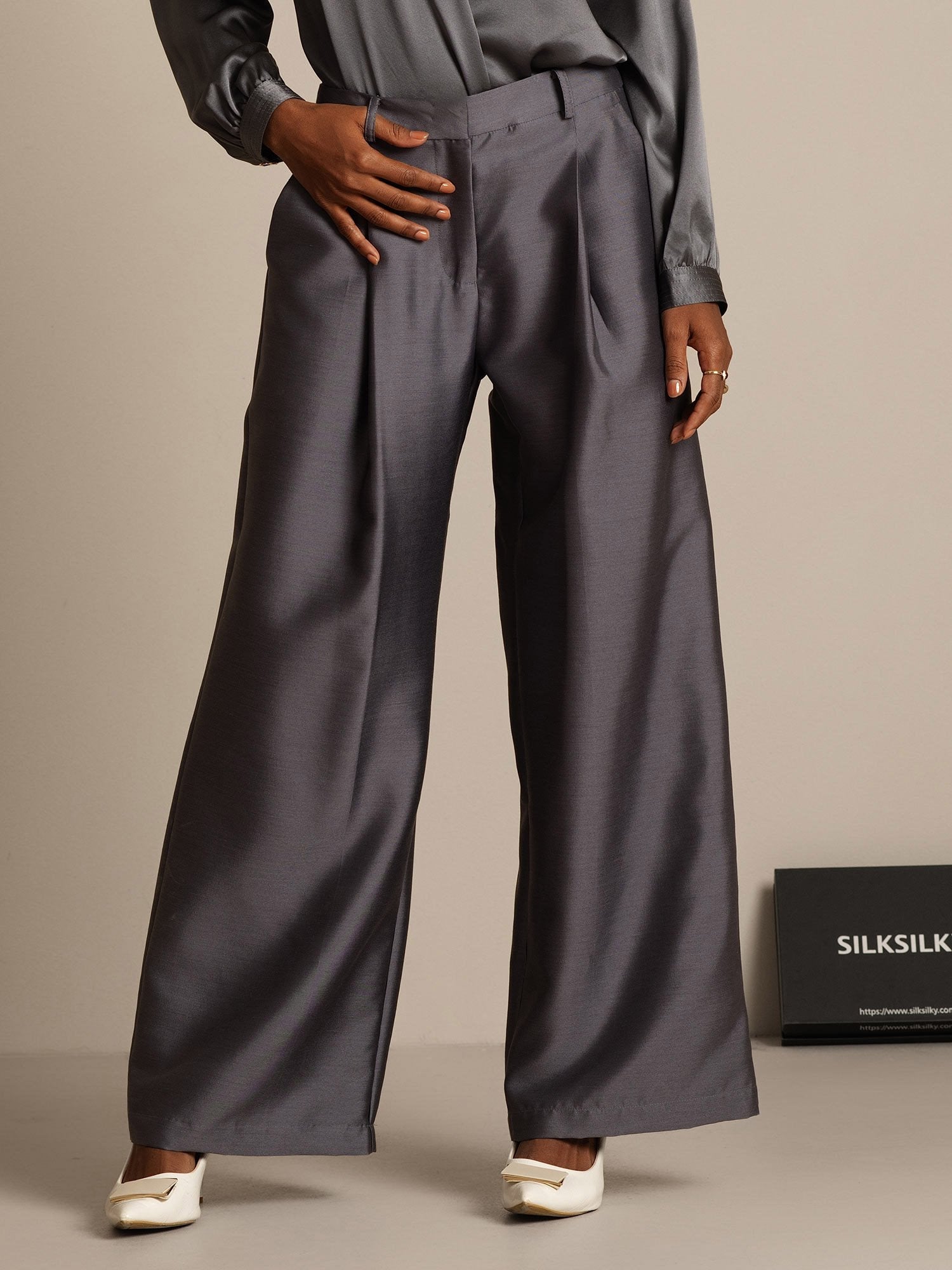 [رمادي] SilkSilky-SA 32Momme الحرير Womens Pants 001,