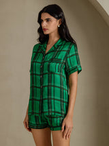 [مربعات خضراء] SilkSilky-SA Short Sleeve Notch Collar طقم بيجامة نسائي 003