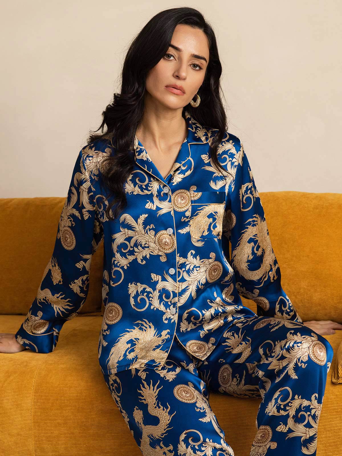 [تنين نيفي] SilkSilky-SA الحرير الخالص Womens Pajamas 001