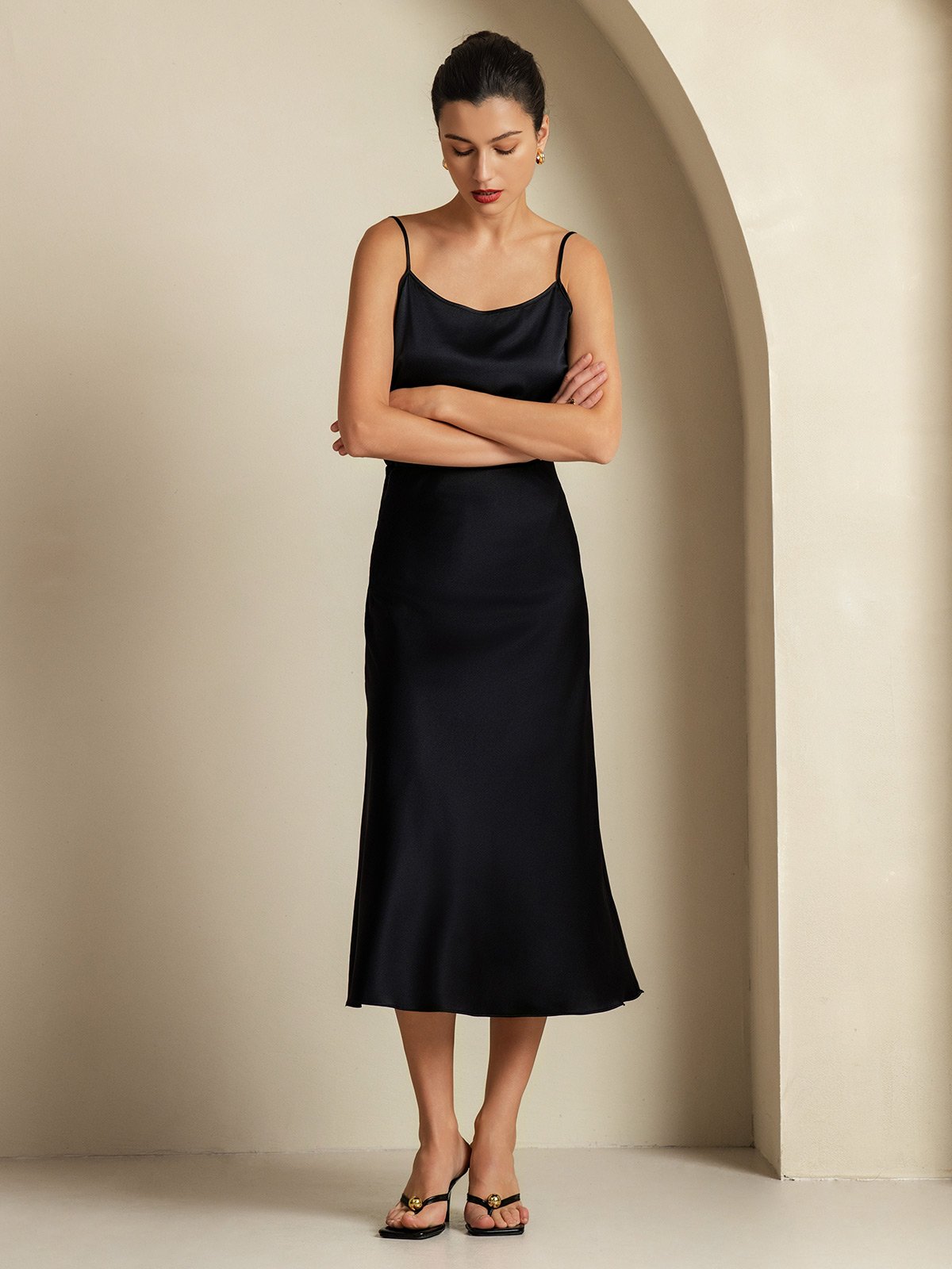 [أسود] SilkSilky-SA 19Momme الحرير الخالص Womens Outfit Sets 004,