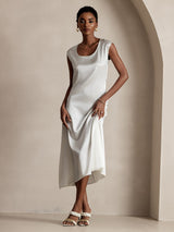 [أبيض] SilkSilky-SA Cap Sleeve فساتين نسائية 005