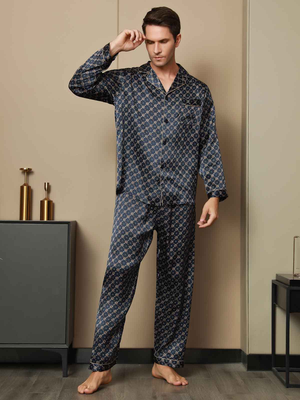 [سلسلة كحلي] SilkSilky-SA الحرير الخالص Mens Pajamas 004