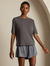 [رمادي] SilkSilky-SA Half Sleeve Crew Neck تي شيرت نسائية 006