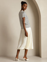[شريط أبيض] SilkSilky-SA Short Sleeve Crew Neck تي شيرت نسائية 006