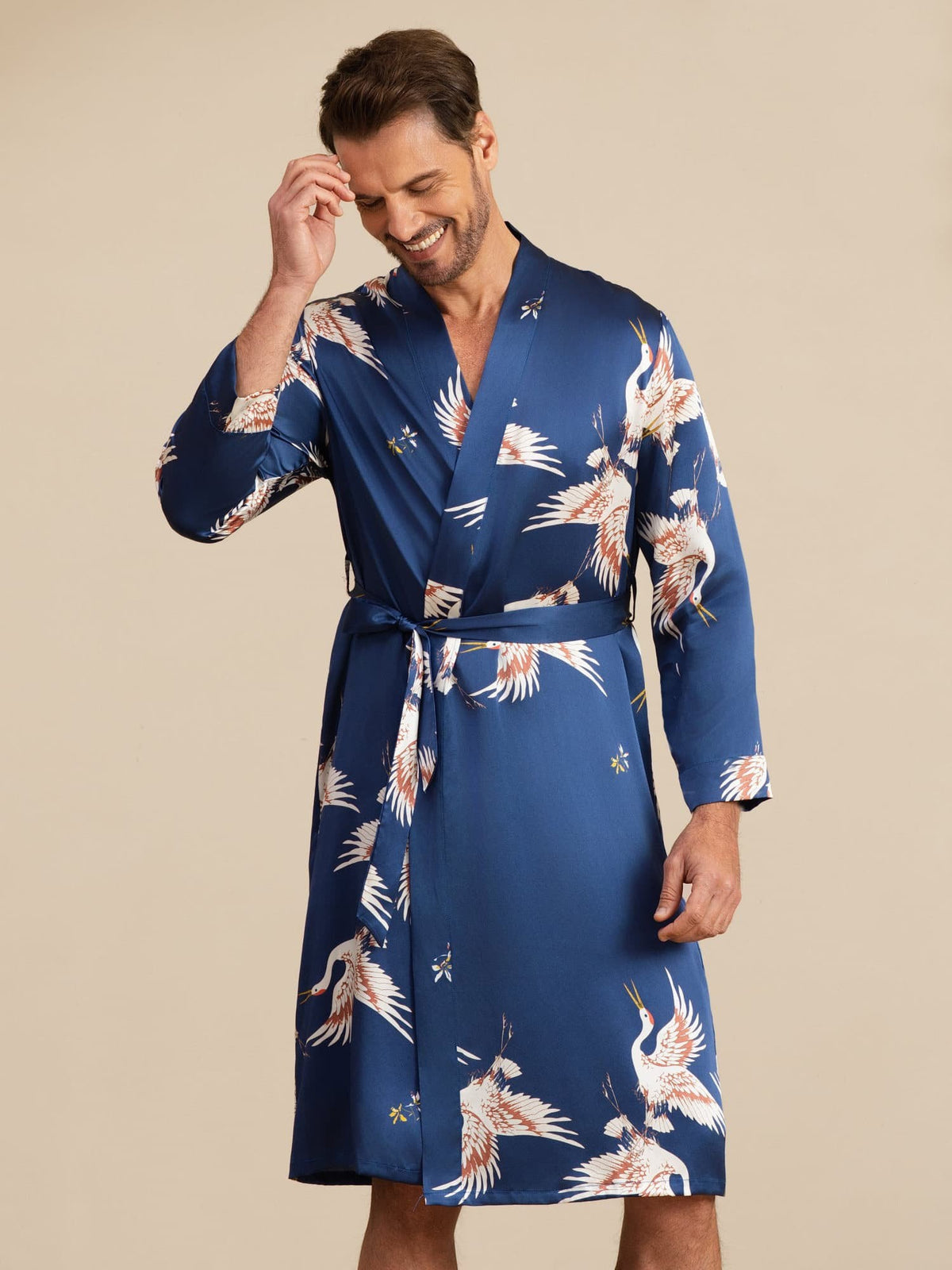 [أزرق غامق] SilkSilky-SA 19Momme Mens Robe 002
