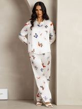[فراشة بيضاء] SilkSilky-SA 19Momme الحرير Lapel Collar Women''s Outfit Sets 003