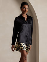 [أسود] SilkSilky-SA Long Sleeve Lapel Collar بلايز نسائية 003
