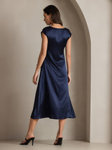 [أزرق غامق] SilkSilky-SA Cap Sleeve فساتين نسائية 002