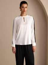 [أبيض] SilkSilky-SA Long Sleeve Keyhole Neck بلوزات نسائية 001