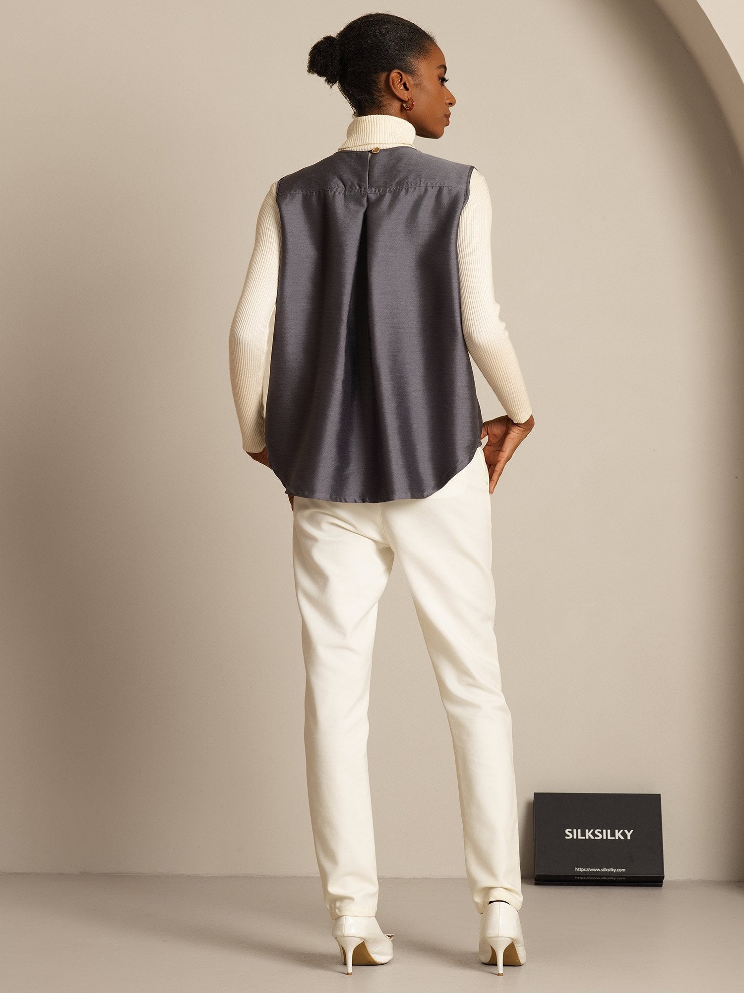 [رمادي] SilkSilky-SA 32Momme الحرير Womens Vest 002,