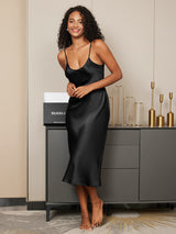 [أسود] SilkSilky-SA Sleeveless V Neck باس النوم 002