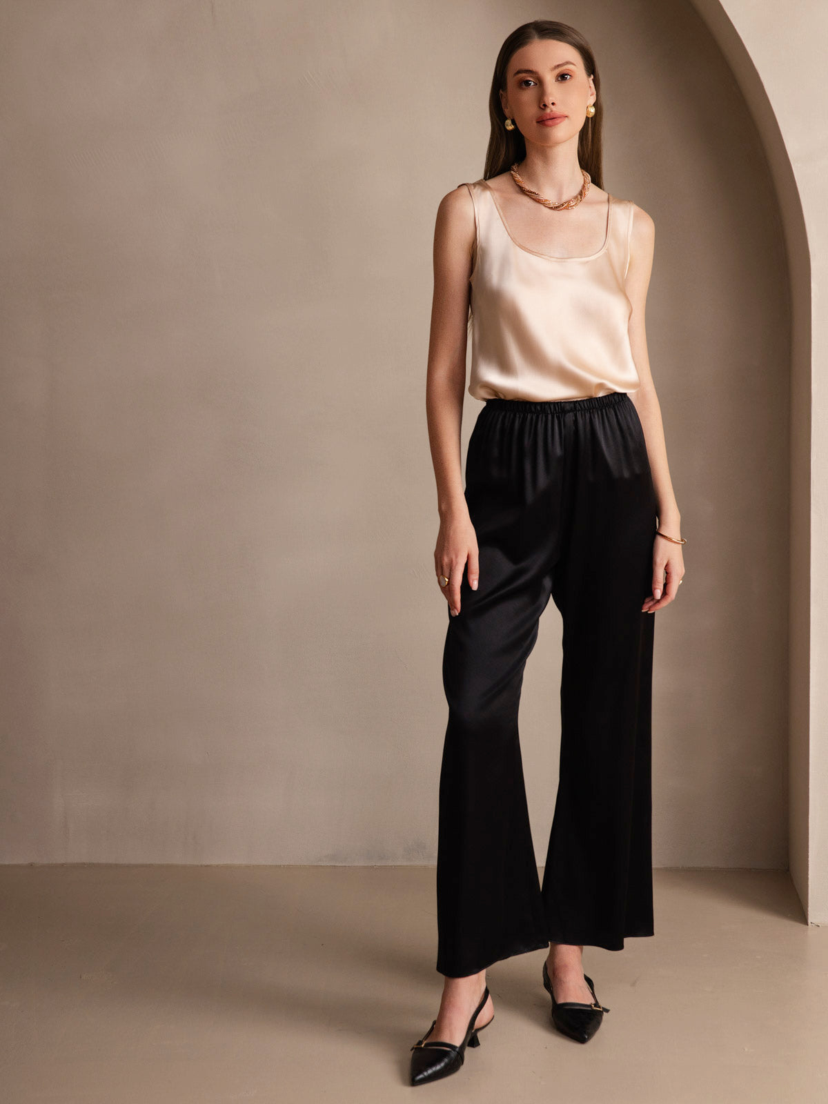 [شامبانيا] SilkSilky-SA 19Momme الحرير رقبة على شكل حرف U كامي 008,