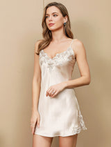 [اللون البيج] SilkSilky-SA Sleeveless V Neck باس النوم 001