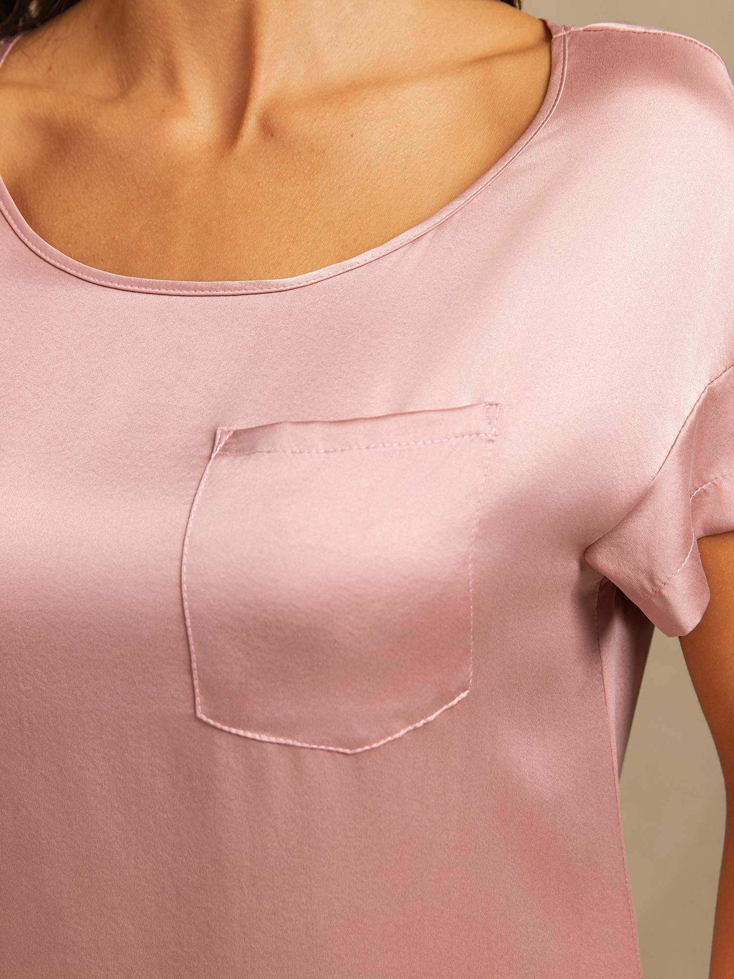 [بشرةالخوخ] SilkSilky-SA 19Momme الحرير رقبة مستديرة باس النوم 004