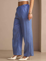 [مقلم دقيق أزرق] SilkSilky-SA Womens Pants 004