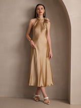 [شامبانيا] SilkSilky-SA Sleeveless Tie Neck فساتين نسائية 007