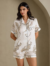 [فهد أبيض] SilkSilky-SA Short Sleeve Notch Collar طقم بيجامة نسائي 003