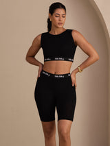 [أسود] SilkSilky-SA Sleeveless Crew Neck Women's Outfit Sets 003