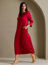 [خمر] SilkSilky-SA 3/4 Sleeve Round Neck فساتين نسائية 007