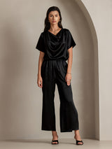 [أسود] SilkSilky-SA Short Sleeve Cowl Neck بلوزات نسائية 005