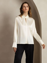[عاج] SilkSilky-SA Long Sleeve Keyhole Neck بلوزات نسائية 009