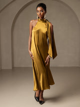 [بني] SilkSilky-SA Sleeveless Tie Neck فساتين نسائية 006