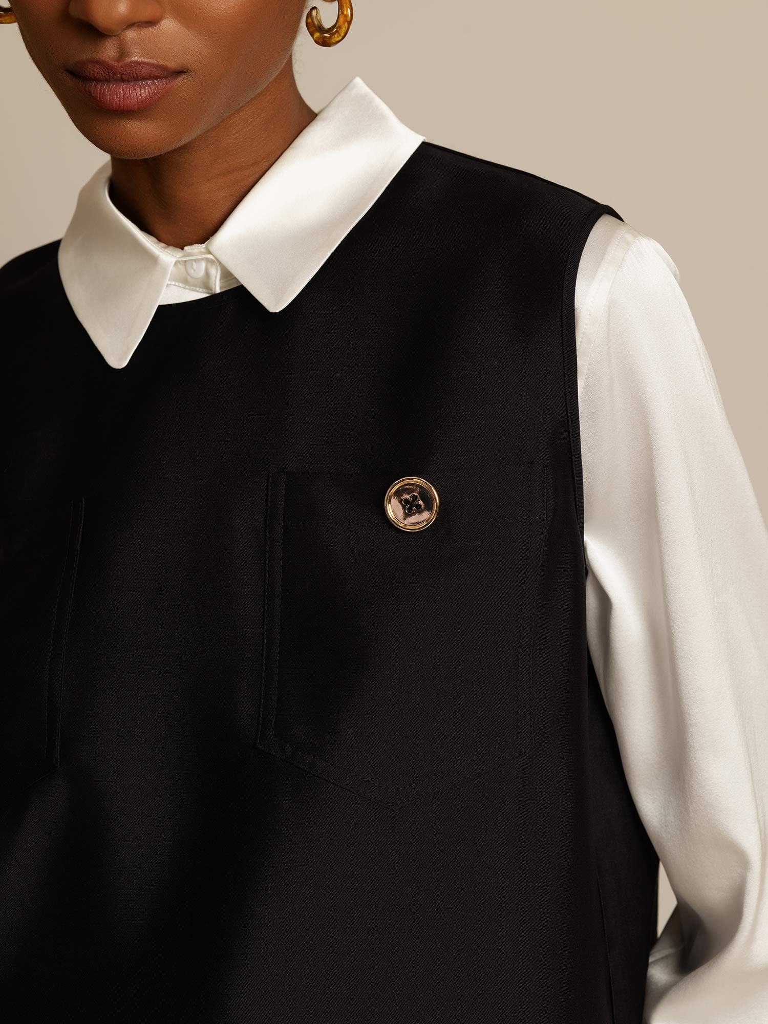 [أسود] SilkSilky-SA 32Momme الحرير Womens Vest 004,