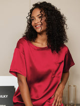 [خمر] SilkSilky-SA Short Sleeve Round Neck طقم بيجامة نسائي 006