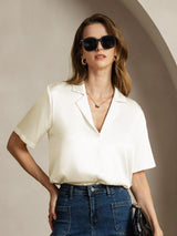 [عاج] SilkSilky-SA Short Sleeve Notch Collar بلايز نسائية 003