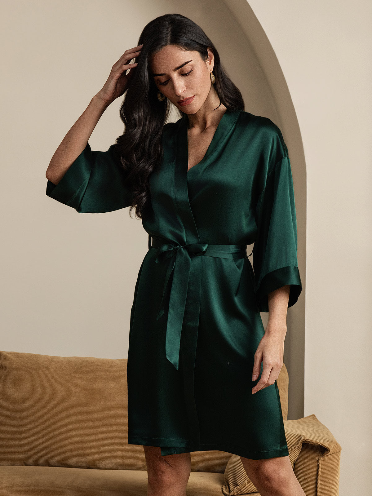 [أخضر غامق] SilkSilky-SA الحرير الخالص Womens Robe 006