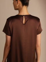 [شوكولاتة داكنة] SilkSilky-SA Short Sleeve Round Neck فساتين نسائية 006