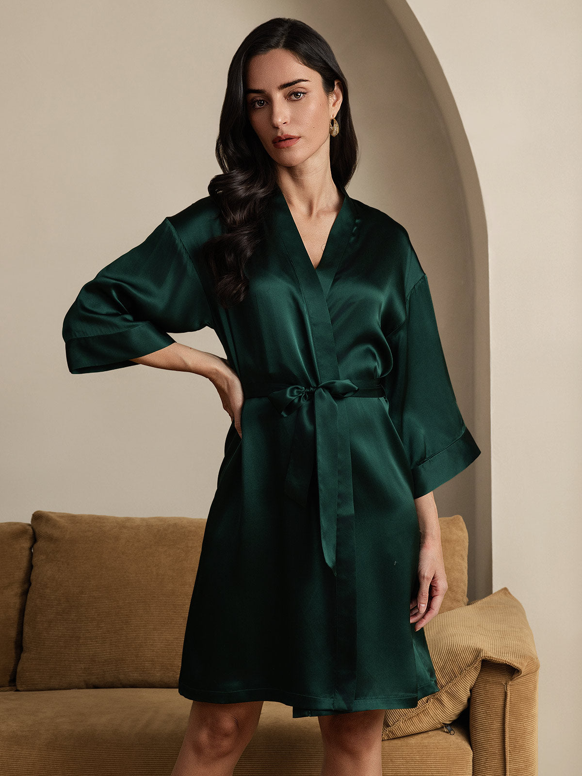 [أخضر غامق] SilkSilky-SA الحرير الخالص Womens Robe 003