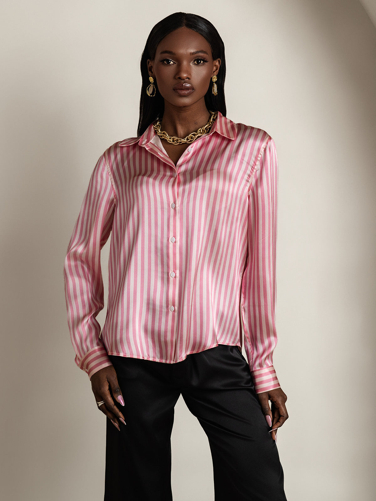 [لون القرنفل] SilkSilky-SA الحرير Lapel Collar بلايز نسائية 006