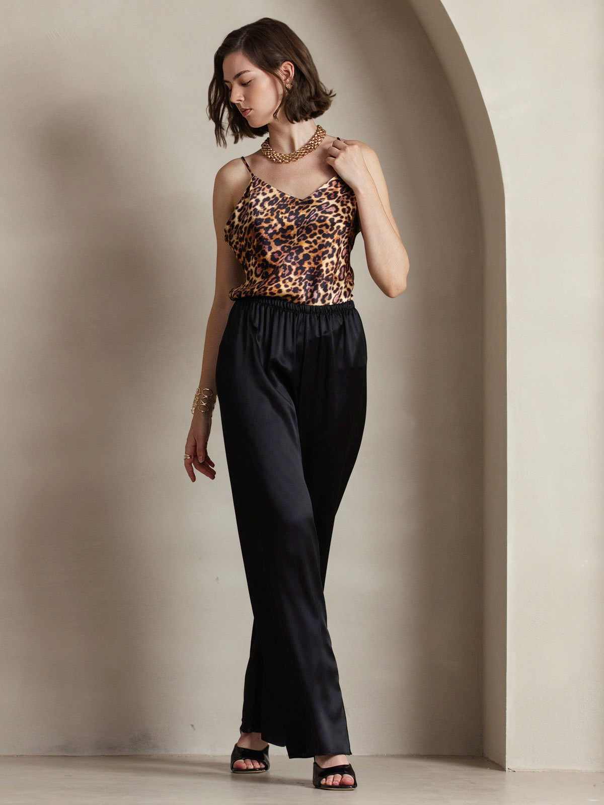 [أسود] SilkSilky-SA 19Momme الحرير Womens Pants 001
