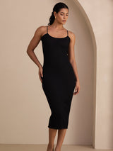 [أسود] SilkSilky-SA Spaghetti Strap Square Neck فساتين نسائية 004
