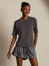 [رمادي] SilkSilky-SA Half Sleeve Crew Neck تي شيرت نسائية 008