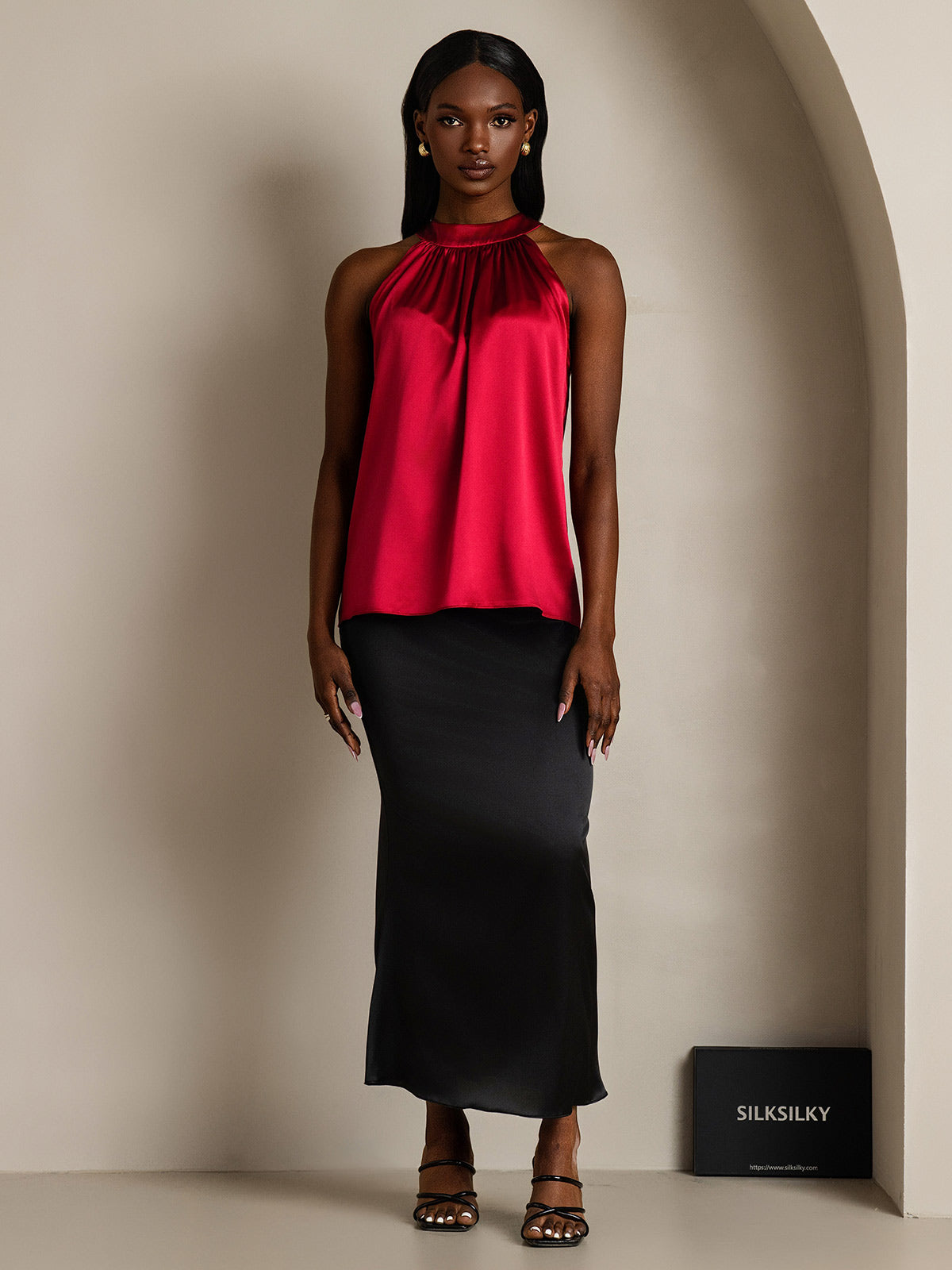 [خمر] SilkSilky-SA 19Momme الحرير Womens T-Shirt 007,