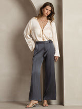 [الرمادي الداكن] SilkSilky-SA 19Momme الحرير Womens Pants 007,