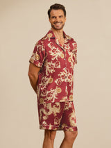 [تنين بلون النبيذ] SilkSilky-SA Short Sleeve Lapel Collar بيجامة رجالية 002